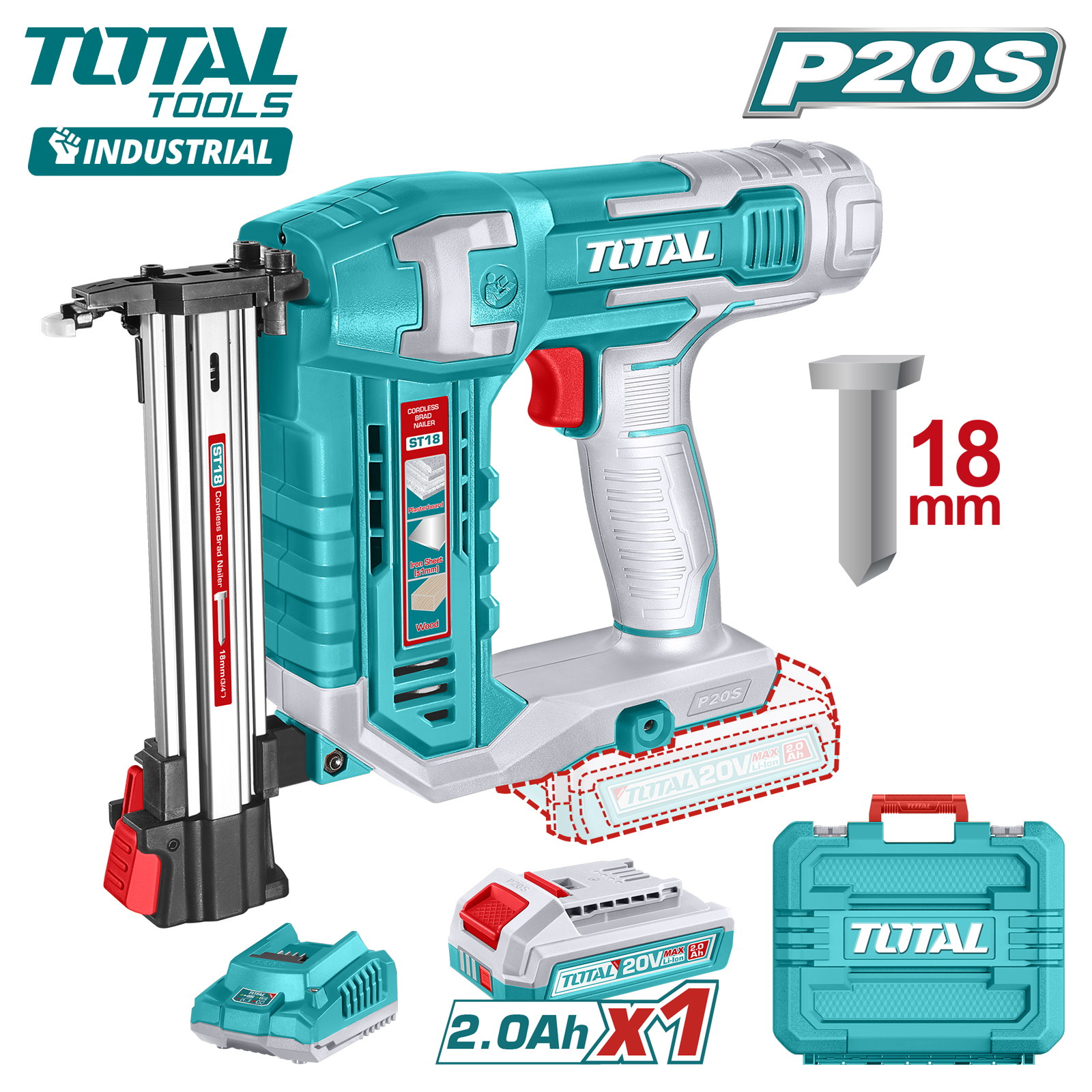 Пистолет гвоздезабивной аккумуляторный TOTAL TCSTLI3808