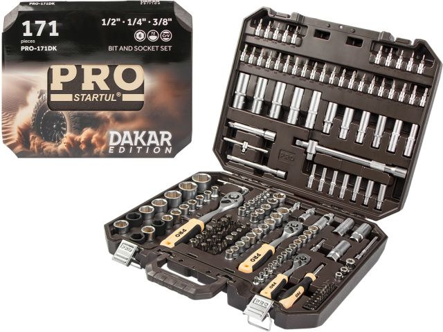 Набор головок и бит 171пр. 1/4",3/8",1/2" PRO STARTUL DAKAR (PRO-171DK) (усоверш. 6-ти гранный профиль головок, плавающие удлинители)